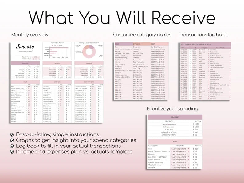 Monthly Budget Spreadsheet | Blush Pink Palette | Simple Annual Budget | Personal Finances | Easy Google Sheets | Financial Planner Easy
