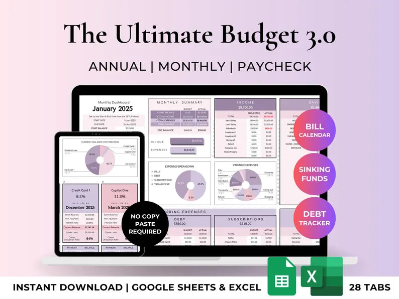 Annual Budget Planner – Monthly Income, Expense, Savings & Debt Tracker (Excel & Google Sheets)